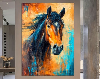 Horse Print on Canvas Wall Art Living Room Decor, Animal Art, Abstract Horse Art, Extra Large Wall Art, Horse Painting Print