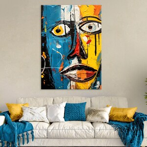 Abstrakter Gesichts-Kunstdruck auf Leinwand, Wandkunst, Wohnzimmer-Dekoration, zeitgenössische Kunst, moderner Leinwanddruck, extra große Wandkunst