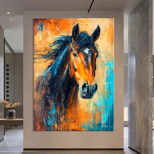 Horse Print on Canvas Wall Art Living Room Decor, Animal Art, Abstract Horse Art, Extra Large Wall Art, Horse Painting Print