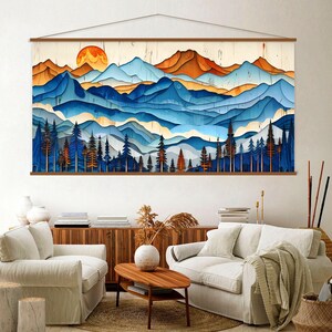 Wood Wall Art Mountain Canvas Wall Art Hanger, Wood Texture Canvas Print, Abstract Mountain Wall Art Living Room, Extra Large Wall Art
