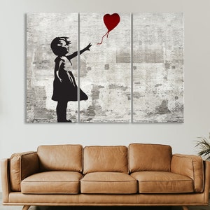 Banksy Balloon Girl Canvas Art Framed Print, Street Graffiti Art Print, Modern Home Decor, Banksy Wall Print, Large Wall Art Set