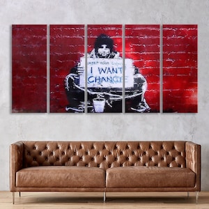 Graffiti Art Banksy Canvas Print, Modern Urban Wall Decor, Home Decor, Graffiti Street Canvas Print, Large Banksy Wall Art Set