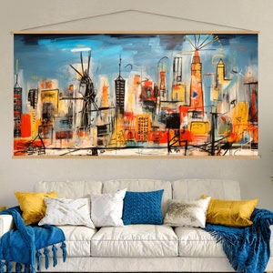 Abstract Wall Art Hanger, Canvas Wall Art Living Room Decor, Contemporary Art, Cityscape Canvas Print, Extra Large Wall Art