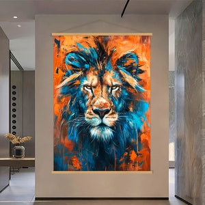 Leeuw muurkunst hanger, leeuw kunst canvas muurkunst woonkamer decor, wilde dieren kunst, dierenportret canvasafdruk, extra grote muurkunst