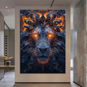 Muurkunst leeuw, leeuw kunst canvas muurkunst woonkamer decor, wilde dieren kunst, dierenportret canvasafdruk, extra grote muurkunst