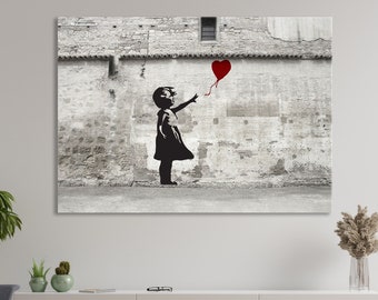 Banksy Balloon Girl Canvas Art Framed Print, Street Graffiti Art Print, Modern Home Decor, Banksy Wall Print, Large Wall Art Set