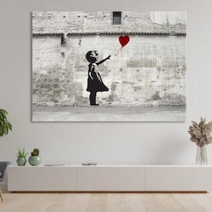 Banksy Balloon Girl Canvas Art Framed Print, Street Graffiti Art Print, Modern Home Decor, Banksy Wall Print, Large Wall Art Set
