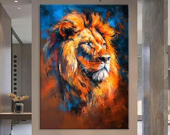 Lion Wall Art, Lion Art Canvas Wall Art Living Room Decor, Wild Animal Art, Animal Portrait Canvas Print, Extra Large Wall Art