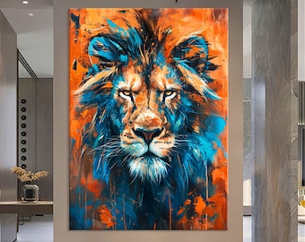 Lion Wall Art, Lion Art Canvas Wall Art Living Room Decor, Wild Animal Art, Animal Portrait Canvas Print, Extra Large Wall Art
