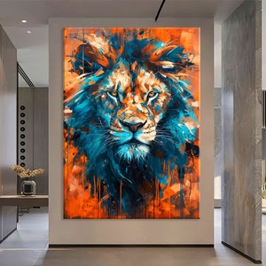 Muurkunst leeuw, leeuw kunst canvas muurkunst woonkamer decor, wilde dieren kunst, dierenportret canvasafdruk, extra grote muurkunst