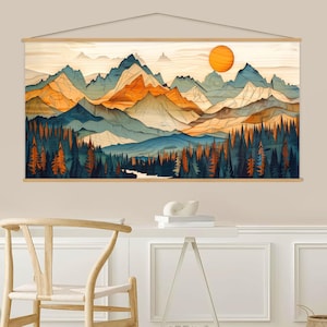 Wood Wall Art Mountain Canvas Wall Art Hanger, Wood Texture Canvas Print, Abstract Mountain Wall Art Living Room, Extra Large Wall Art