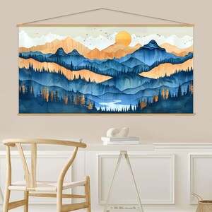 Wood Wall Art Mountain Canvas Wall Art Hanger, Wood Texture Canvas Print, Abstract Mountain Wall Art Living Room, Extra Large Wall Art