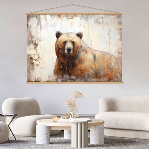 Bear Canvas Wall Art Hanger, Hanging Wild Animal Art, Wall Art Living Room Decor, Bear Canvas Print, Extra Large Wall Art