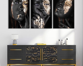 Black Woman Wall Art, African Woman Canvas Prints, Modern Home and Living Room Decor, African Girl Canvas Print, Extra Large Wall Art