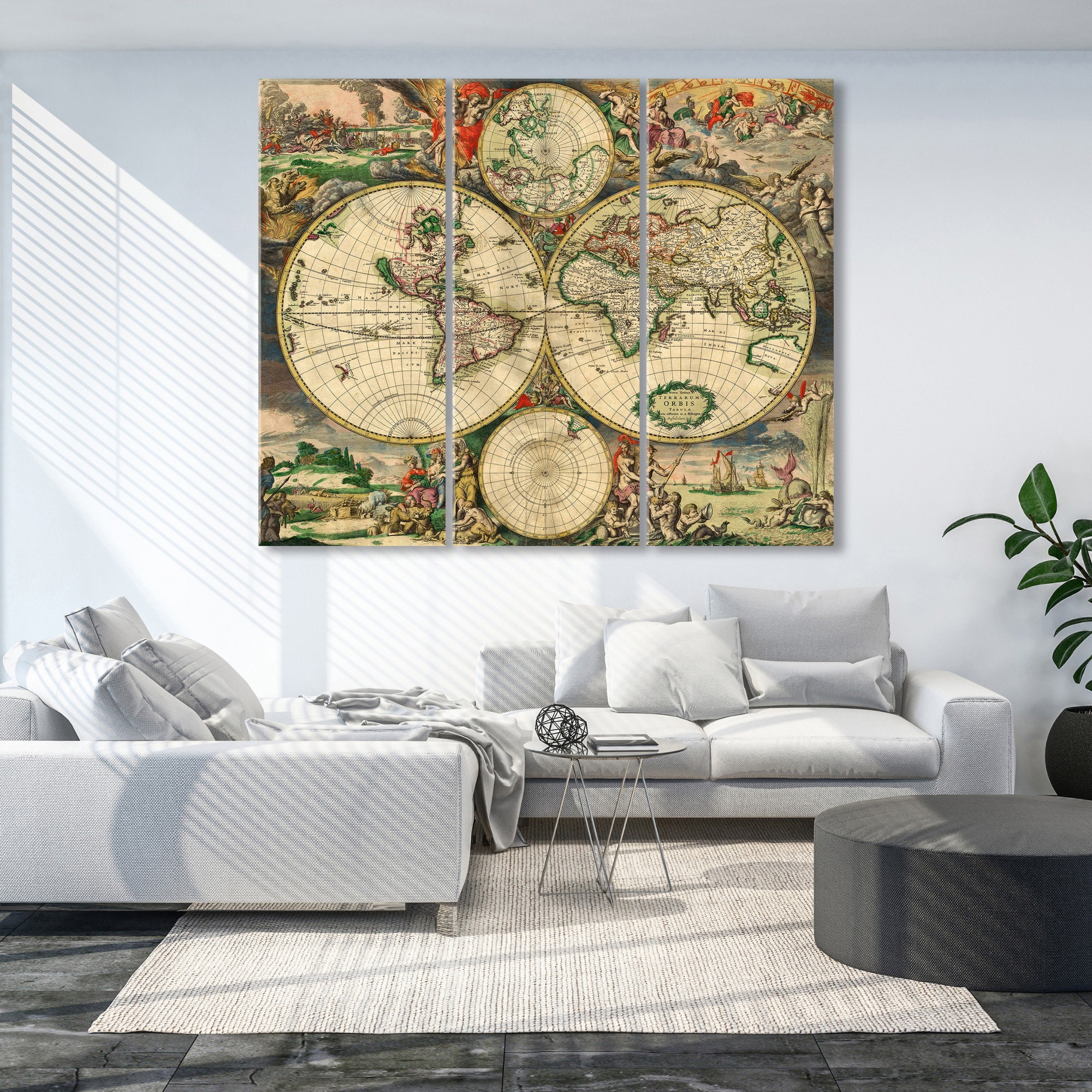 World Map Canvas Wall Art Print, World Map Push Pin Wall Art, Home ...
