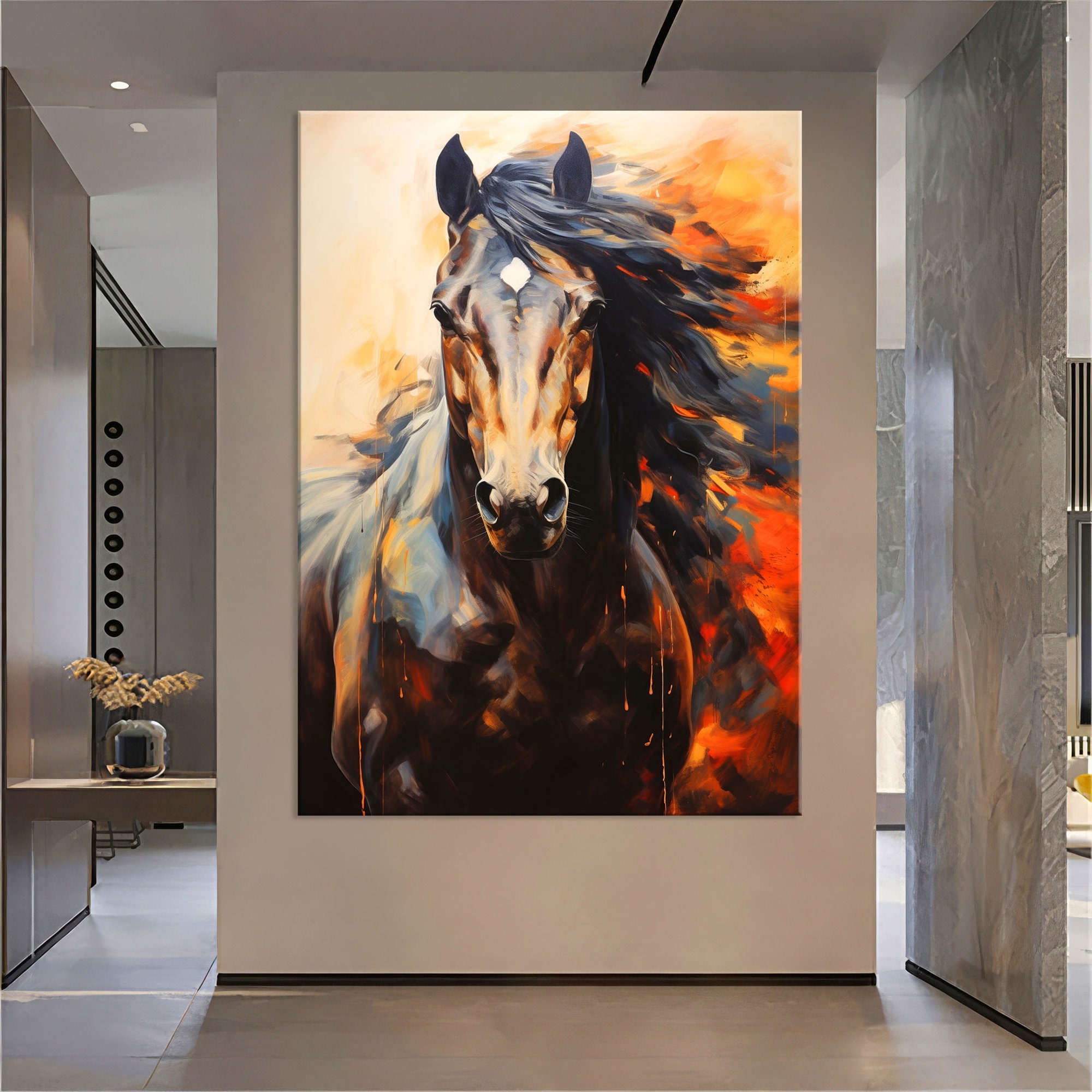 Abstract Horse Art Canvas Wall Art Living Room Decor, Animal Art, Horse ...