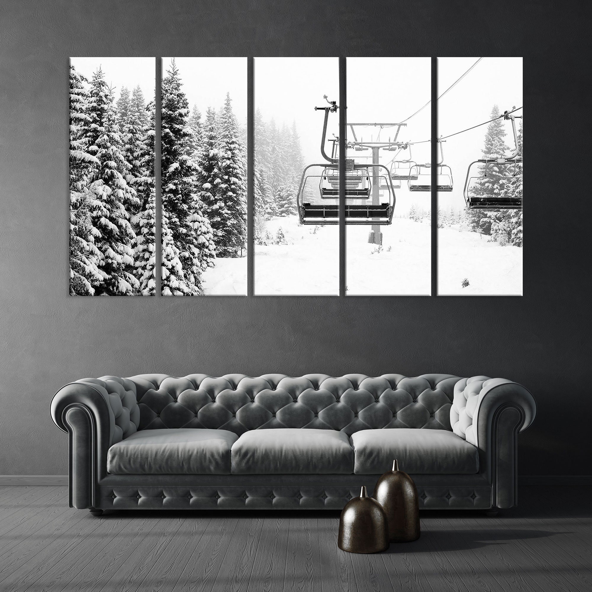 Ski Lift Canvas Print, Snow Covered Spruce Trees Winter Wall Art, Ski ...