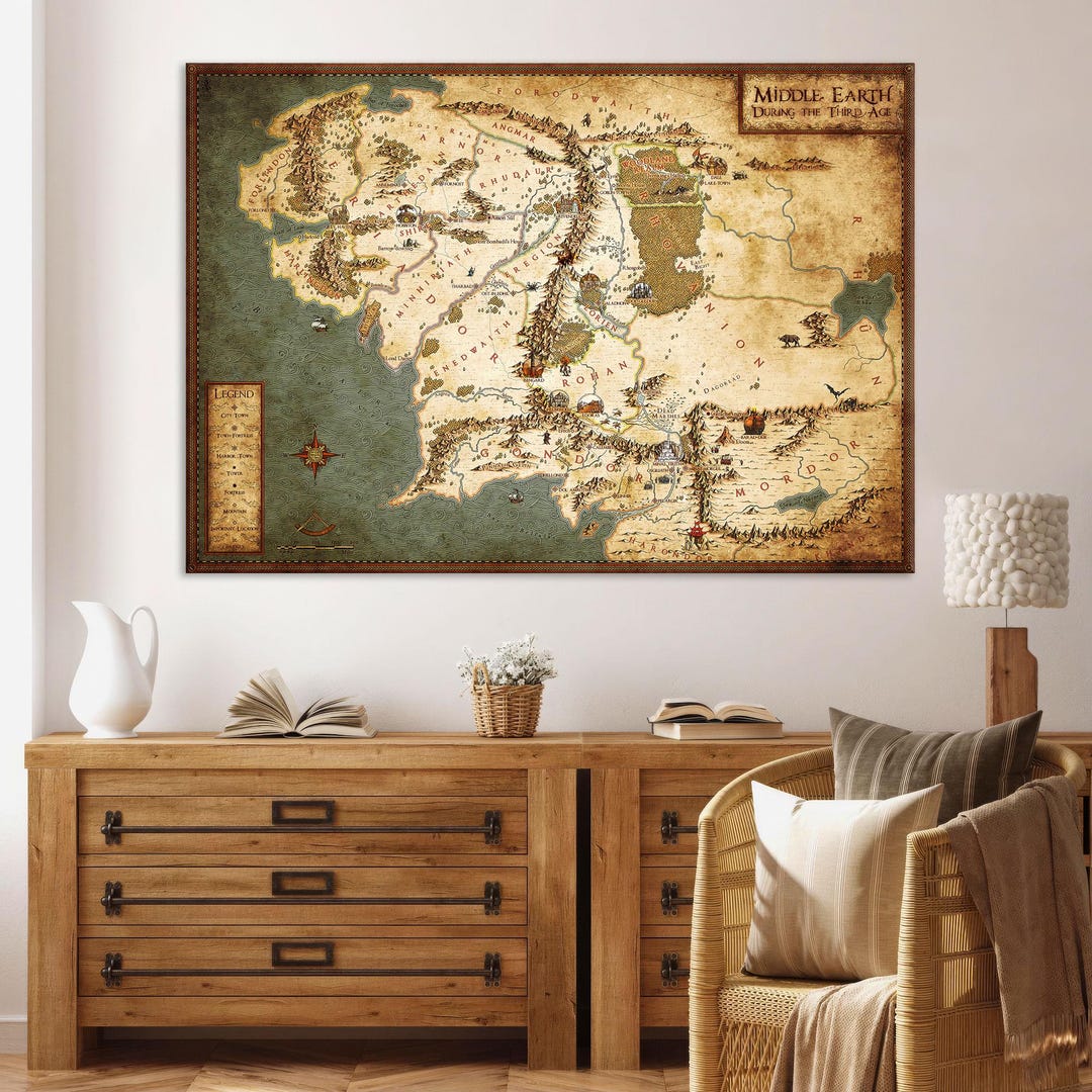 Lord of the Rings Canvas Wall Art, Map of Middle Earth Wall Art Living ...