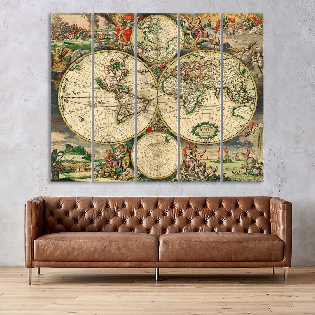 World Map Canvas Wall Art Print, World Map Push Pin Wall Art, Home ...