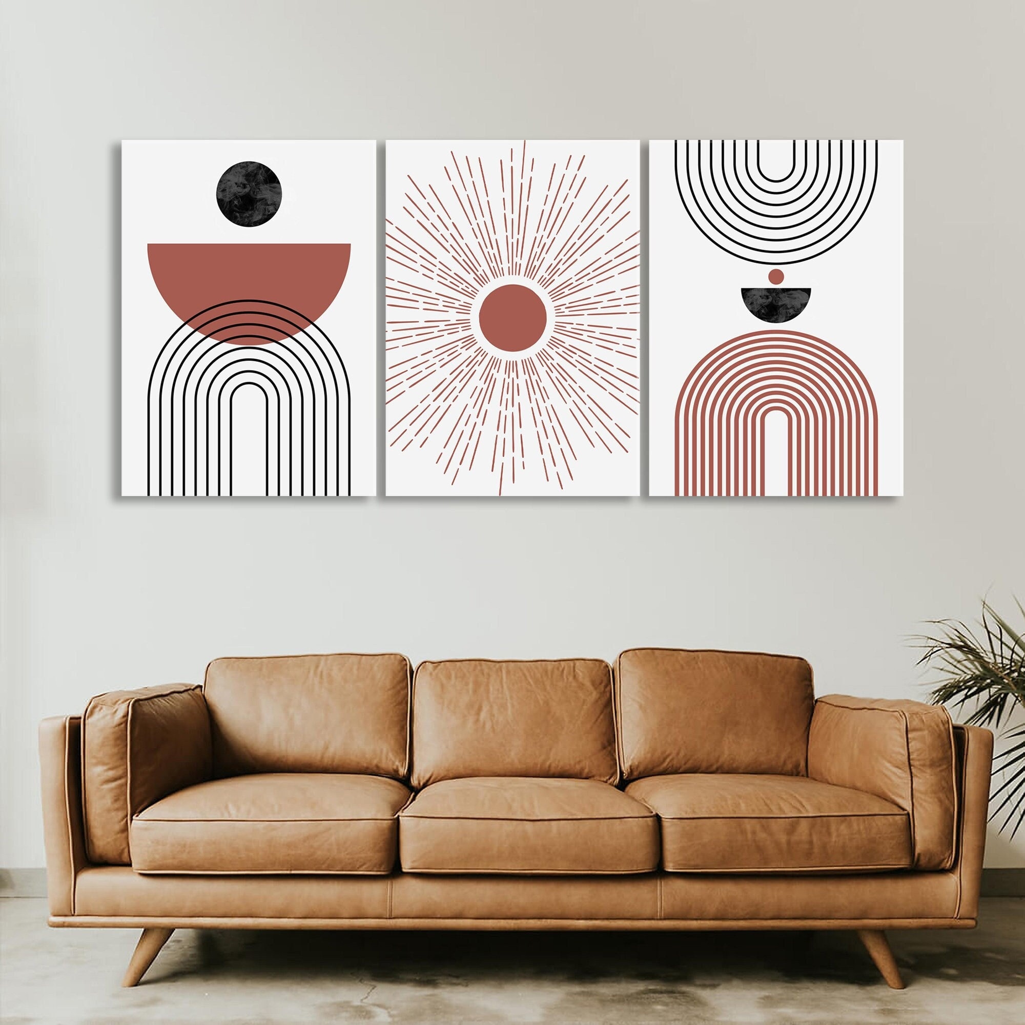 Boho Canvas Wall Art Print Mid Century Modern Decor Boho Set - Etsy