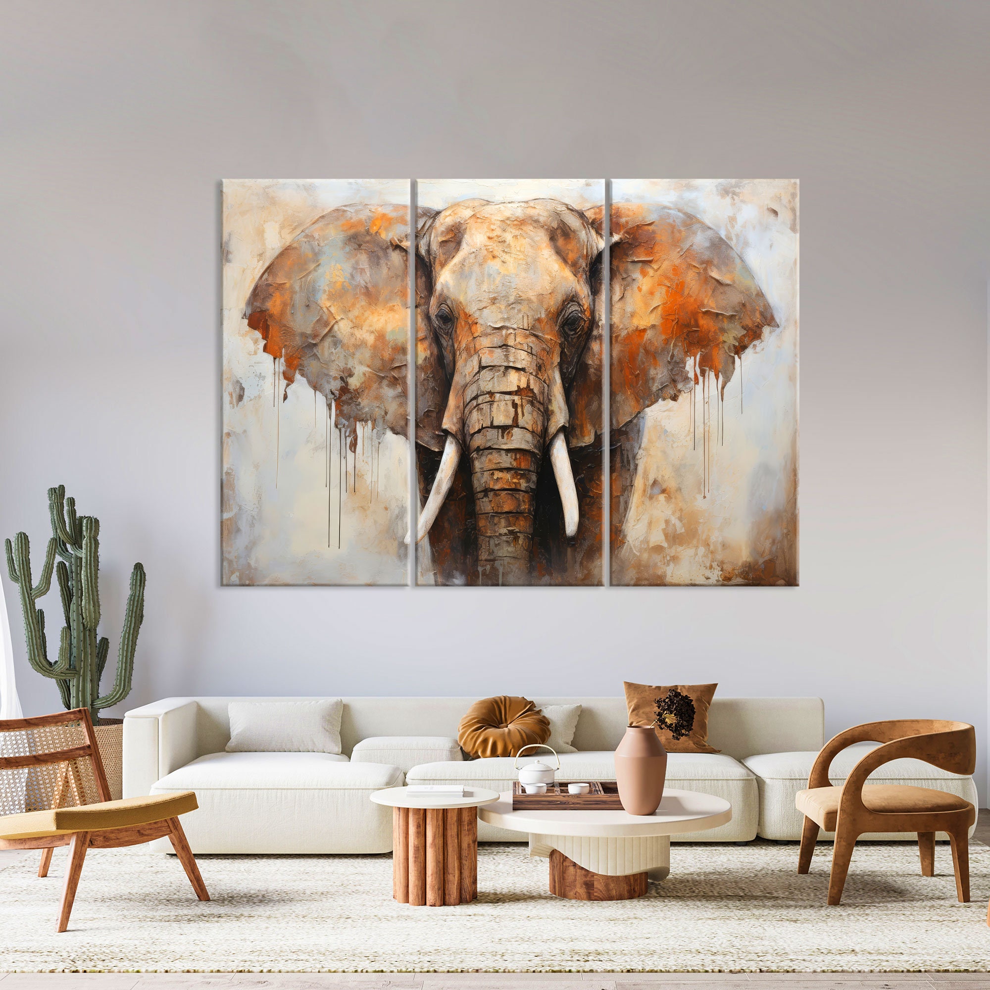 Elephant Canvas Wall Art Living Room Decor, Safari Animals Art, Rustic ...