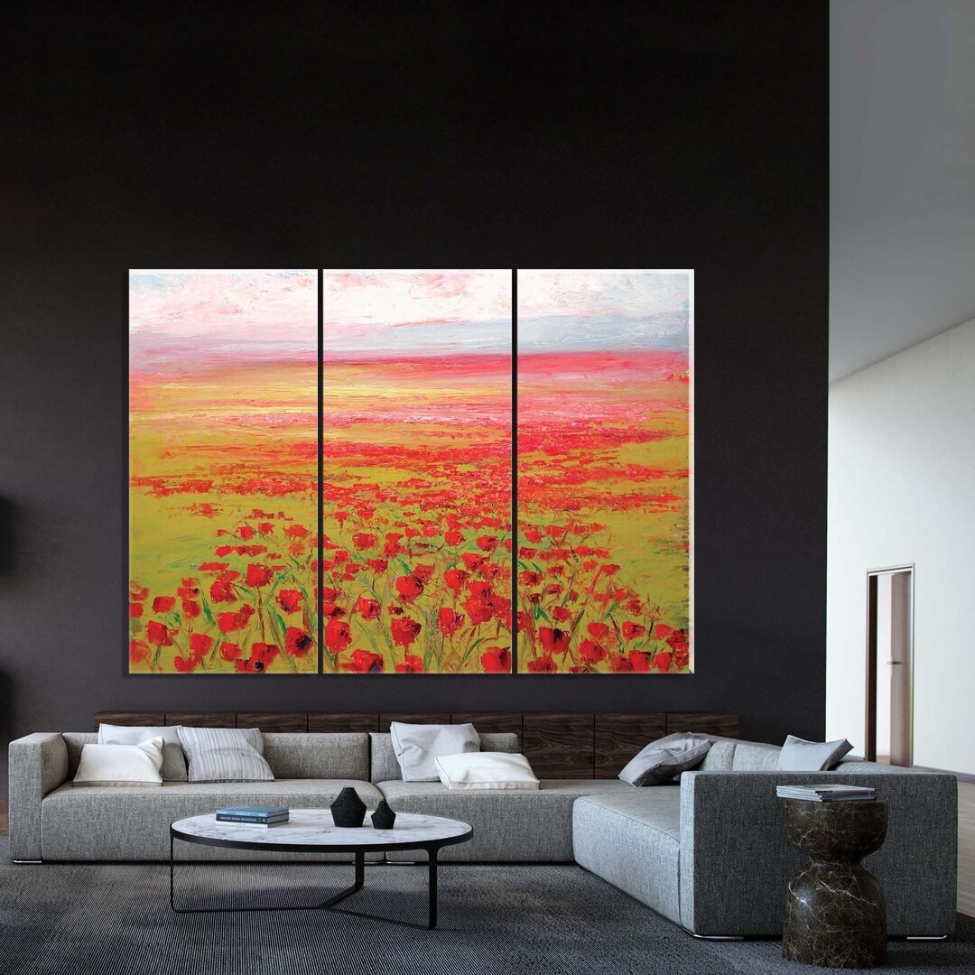 Poppies Wall Art, Landscape Canvas Decor, Flower Art Print, Modern Home ...