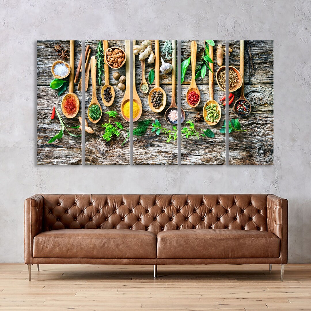 Spices Wall Art Print, Kitchen Canvas Decor, Herbs Spices Large Canvas