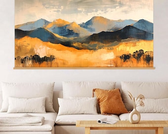 Berg muurkunst woonkamer decor, landschapskunst ingelijst canvas muurkunst hanger, vintage kunst, natuur canvasafdruk, extra grote muurkunst