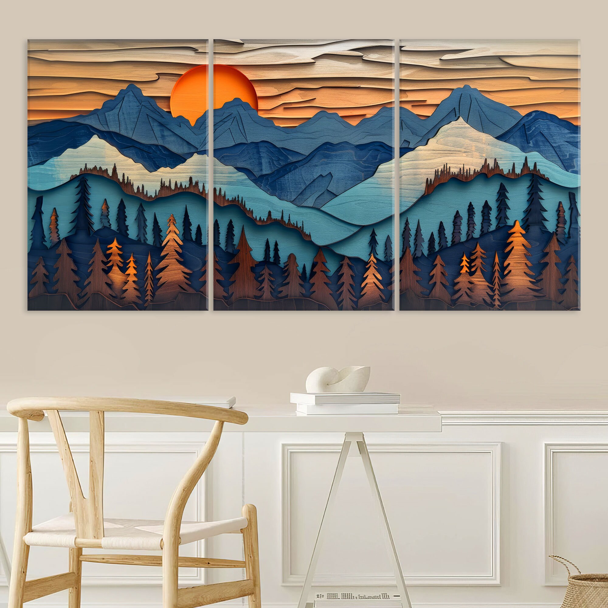 Arte Da Parete In Legno Con Montagna E Sole – Cornice Boho 50x101 Cm – Decorazione Astratta Per Soggiorno E Camera - 4
