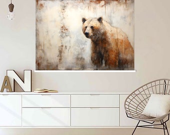 クマのキャンバス壁アートハンガー、野生動物アートを吊るす、壁アート