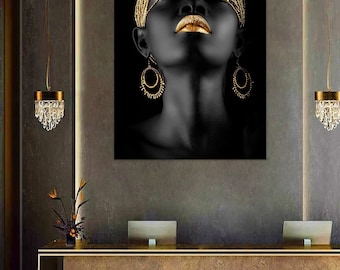 Black Woman Wall Art, African Woman Canvas Prints, Modern Home Decor, Fashion Wall Art, Black Girl Canvas Print, Extra Large Wall Art