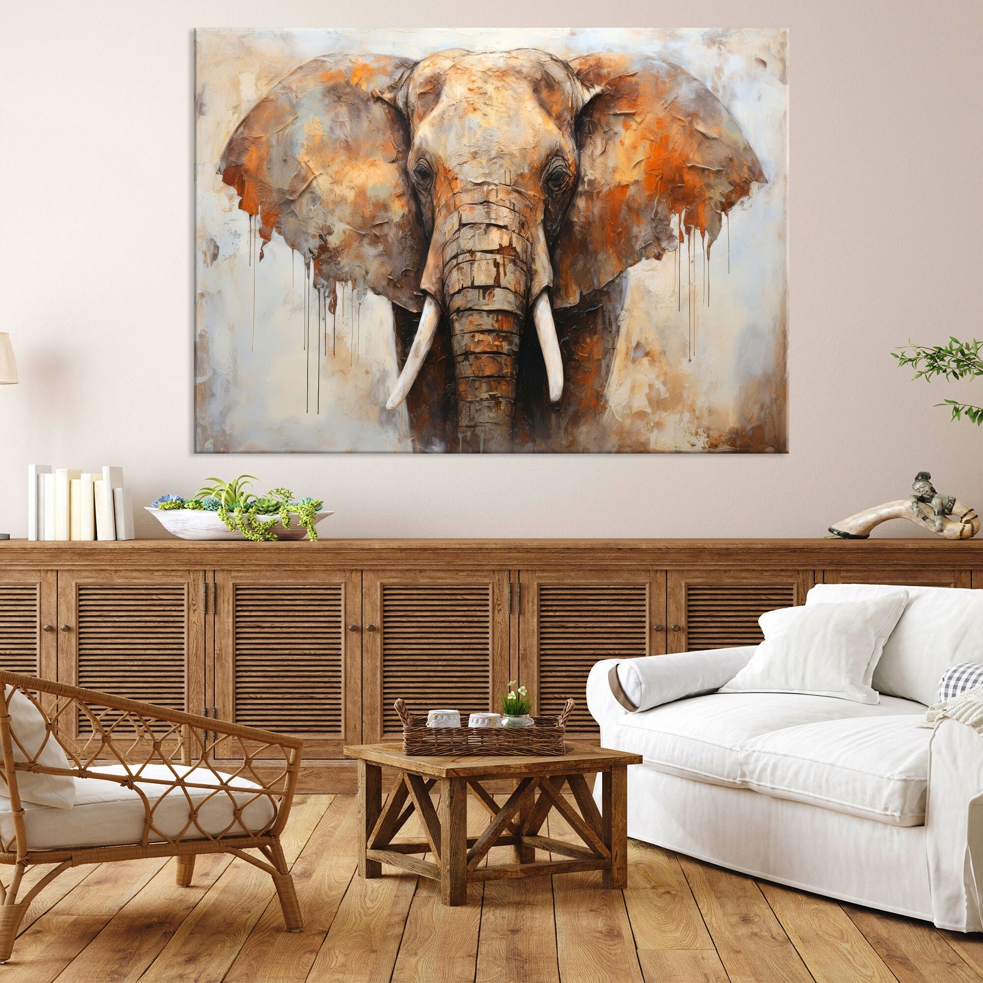 Elephant Canvas Wall Art Living Room Decor, Safari Animals Art, Rustic ...