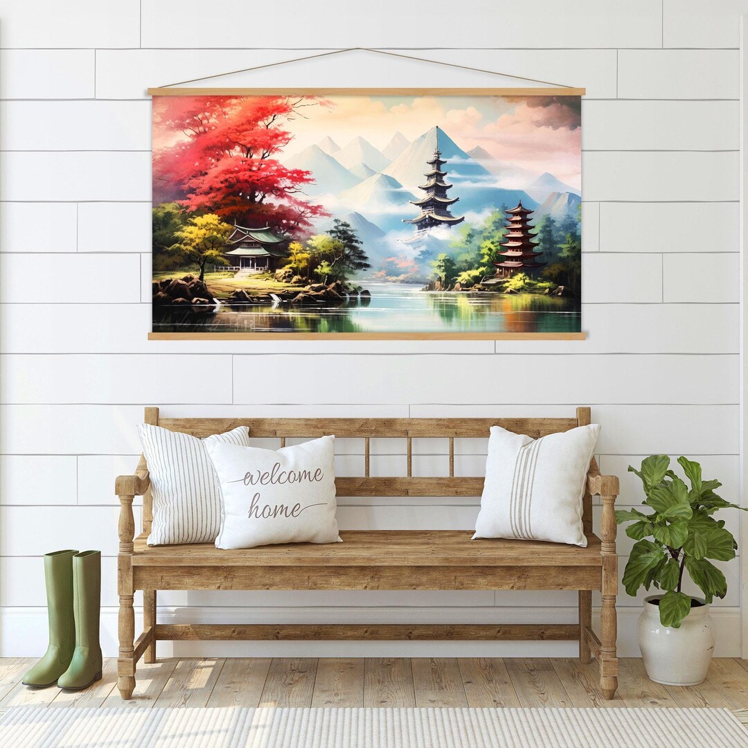 Japanese Canvas Wall Art Hanger, Mountain Wall Art, Japandi Decor ...
