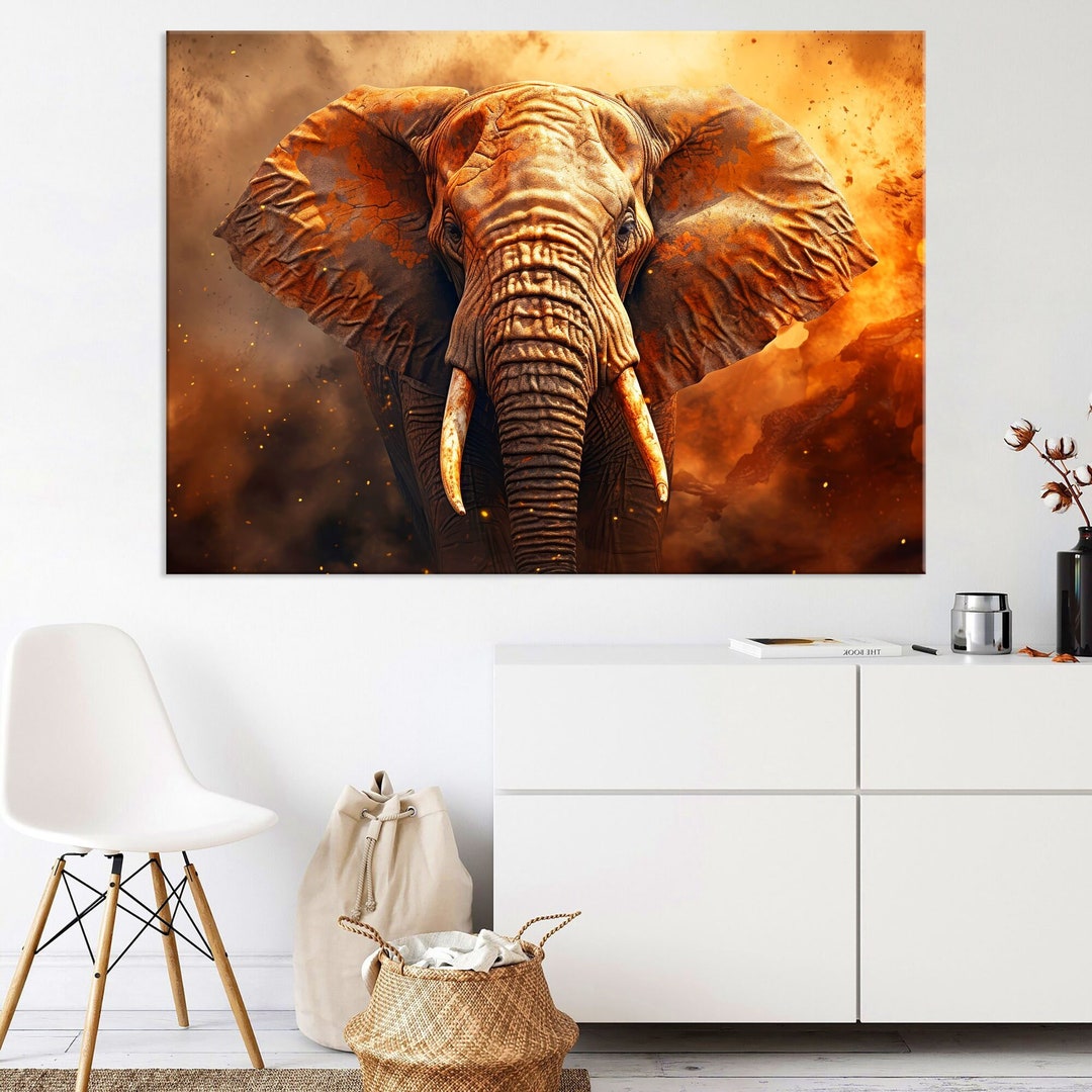 Elephant Canvas Wall Art Living Room Decor, Safari Animals Art, Rustic ...