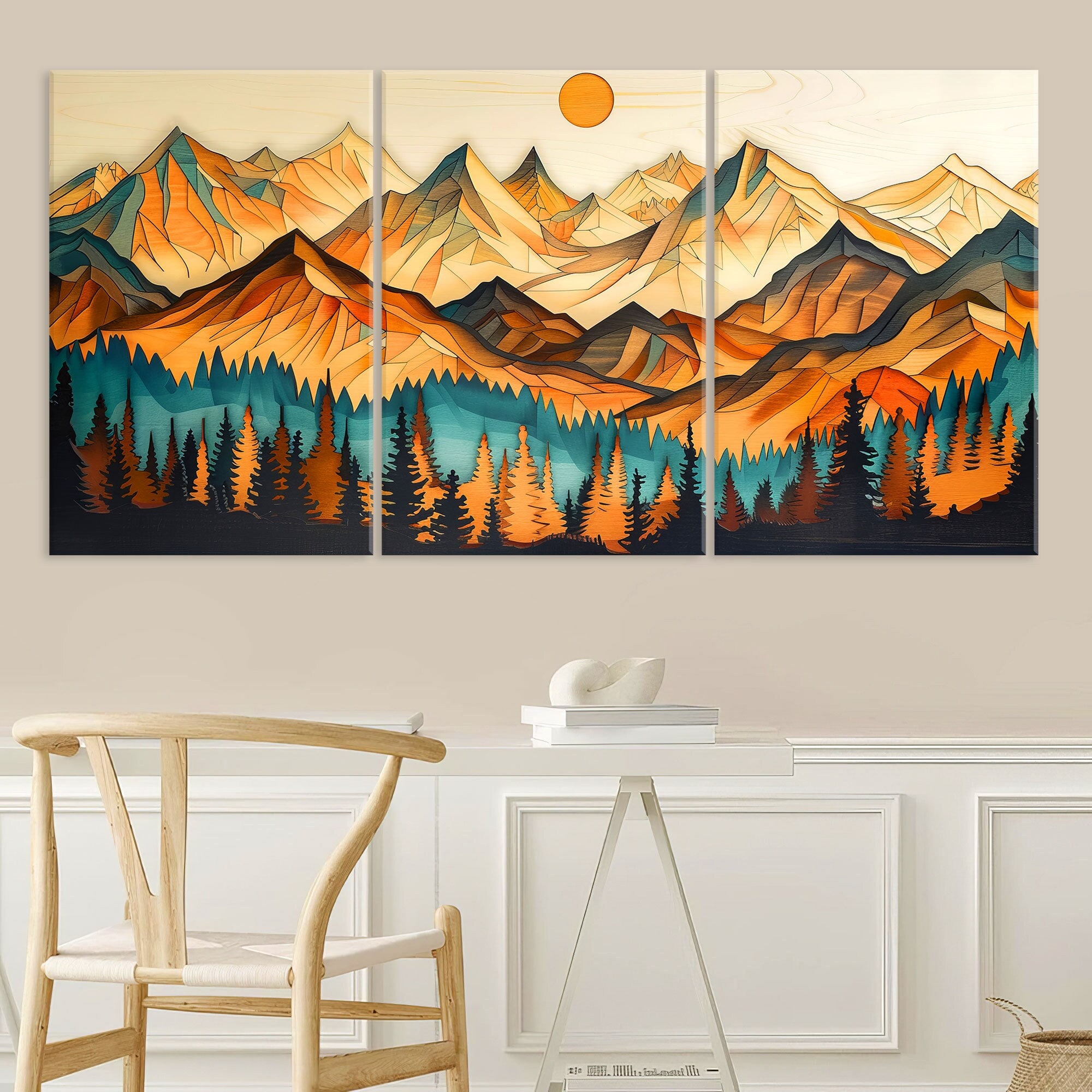 Copper Mountain Colorado Canvas Wall Art - 4-Panel Abstract Landscape Painting, Framed, Modern Home Decor For Living Room, Bedroom, Office