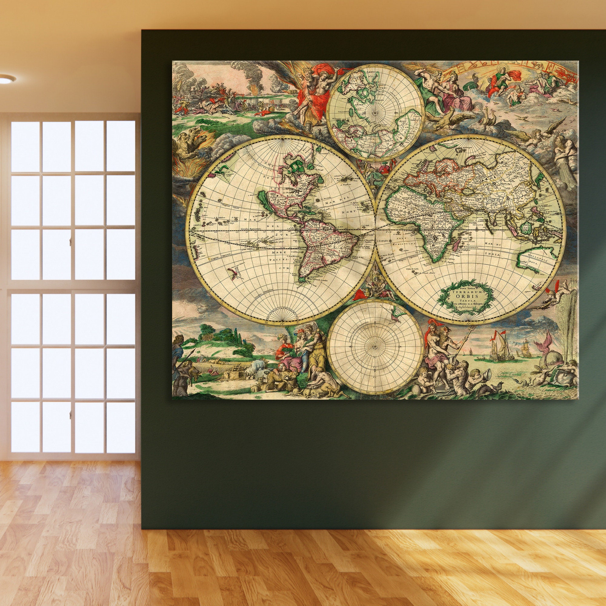 World Map Canvas Wall Art Print, World Map Push Pin Wall Art, Home ...