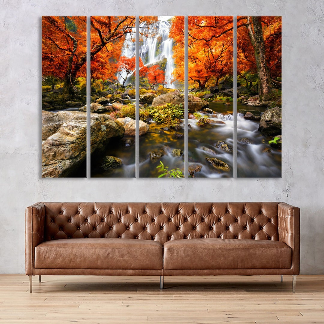 Waterfall Canvas Prints, Forest Wall Decor, Autumn Landscape Print on ...