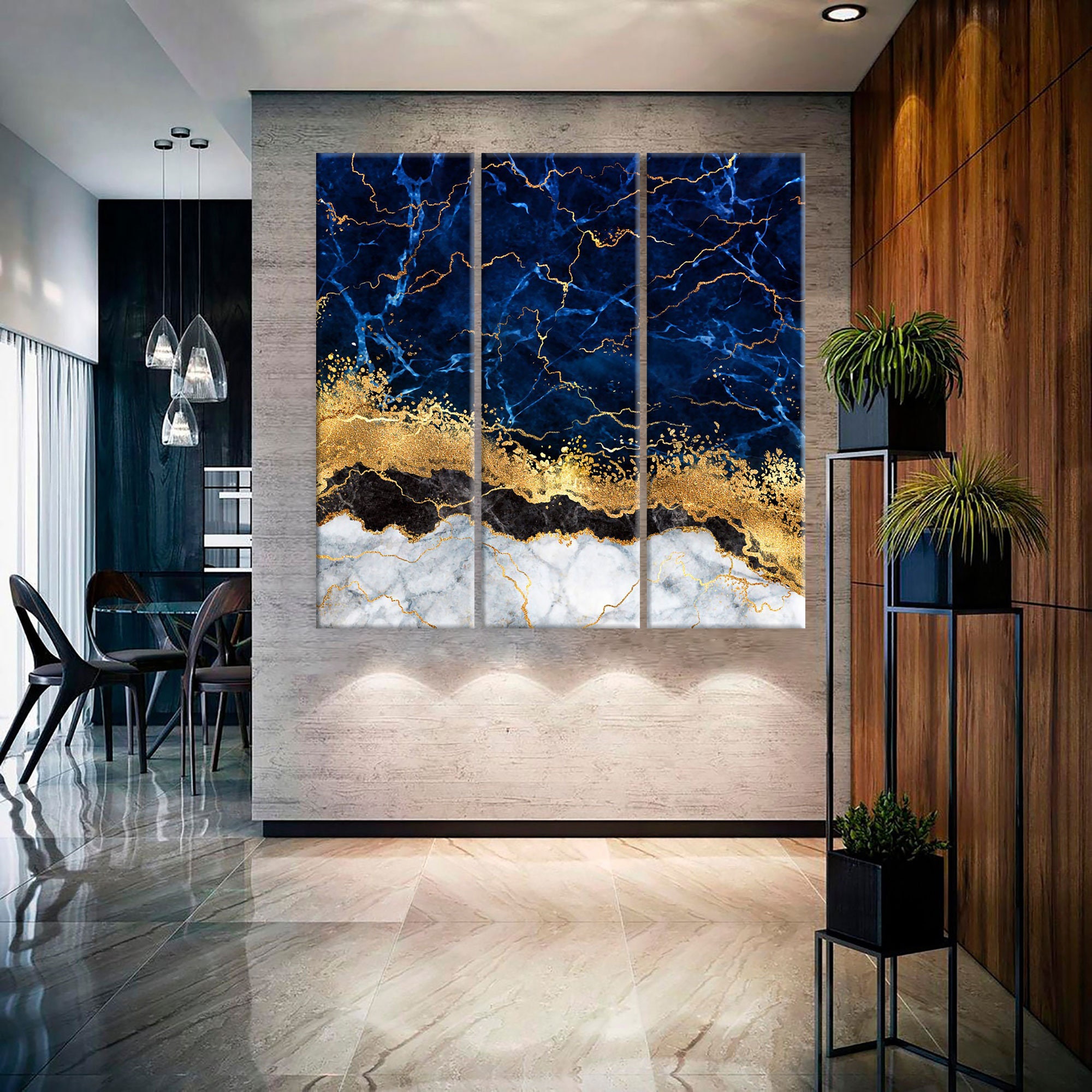 Blue Gold Marble Canvas Wall Art Abstract Wall Print Home Etsy