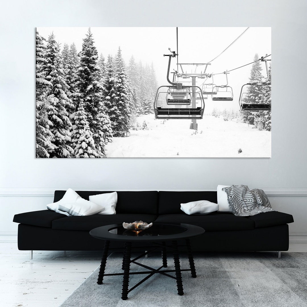 Ski Lift Canvas Print, Snow Covered Spruce Trees Winter Wall Art, Ski ...