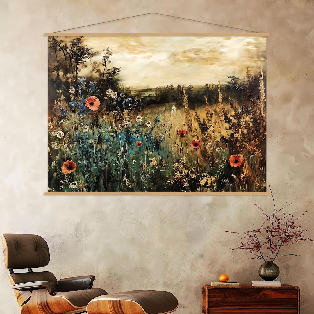 Wildflower Field Framed Canvas Wall Art Hanger, Extra Large Wall Art ...