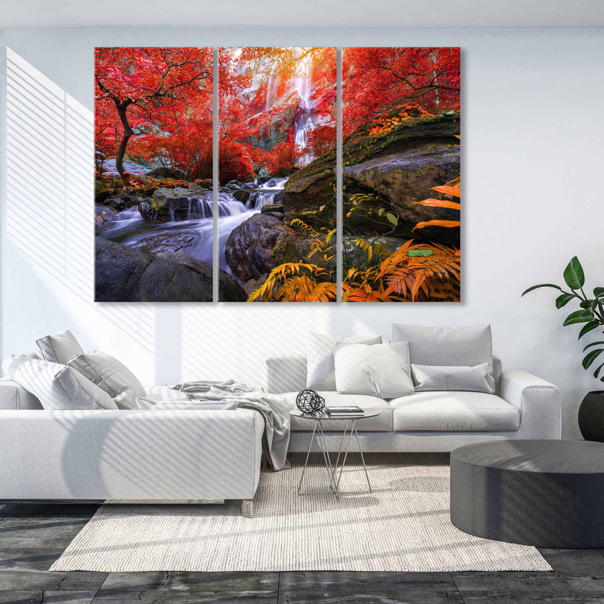 Forest Canvas Prints, Waterfall Wall Decor, Autumn Landscape Print on ...