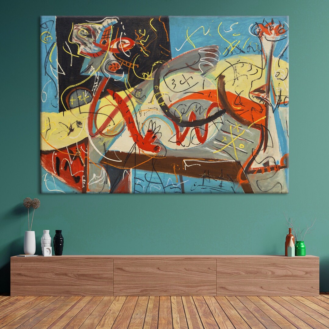 リングにかけろ　キャンバスアート ジャクソン・ポロックのキャンバスプリント、抽象的な壁アート、家と