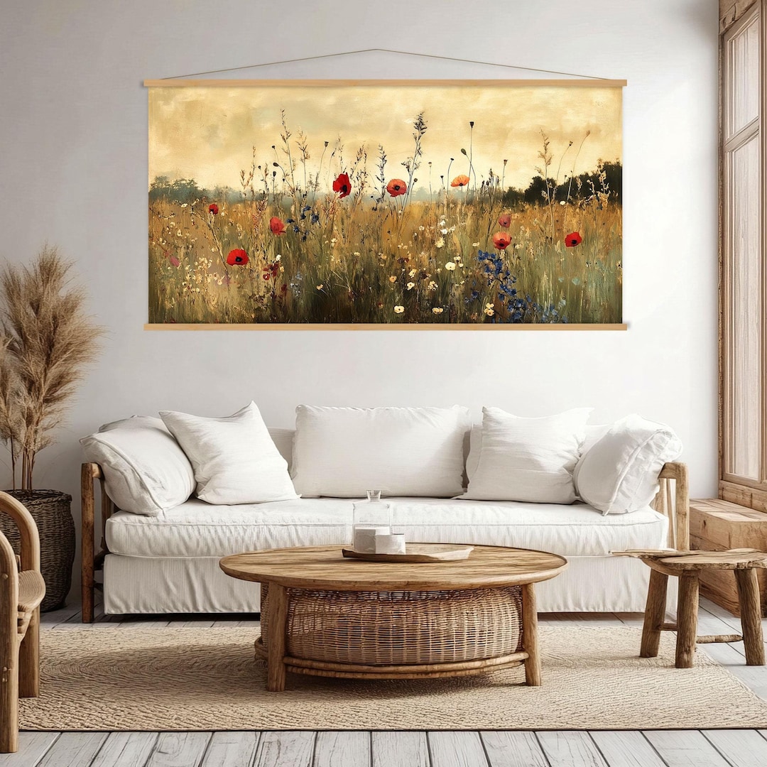 Wildflower Field Framed Canvas Wall Art Hanger, Extra Large Wall Art ...