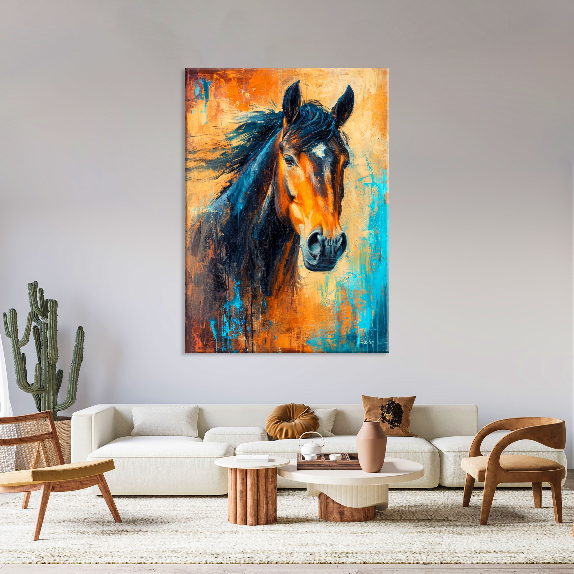 Horse Print on Canvas Wall Art Living Room Decor, Animal Art, Abstract ...