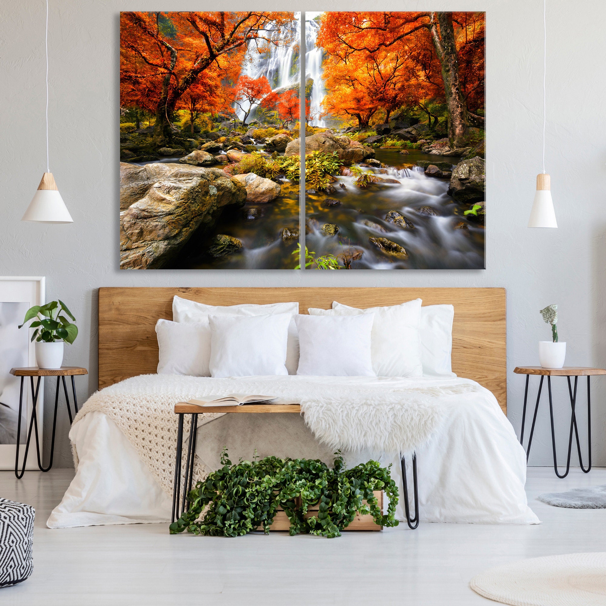 Waterfall Canvas Prints, Forest Wall Decor, Autumn Landscape Print on ...
