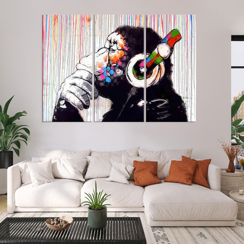 Banksy Wall Art Canvas Banksy Monkey Print Living Room Wall - Etsy