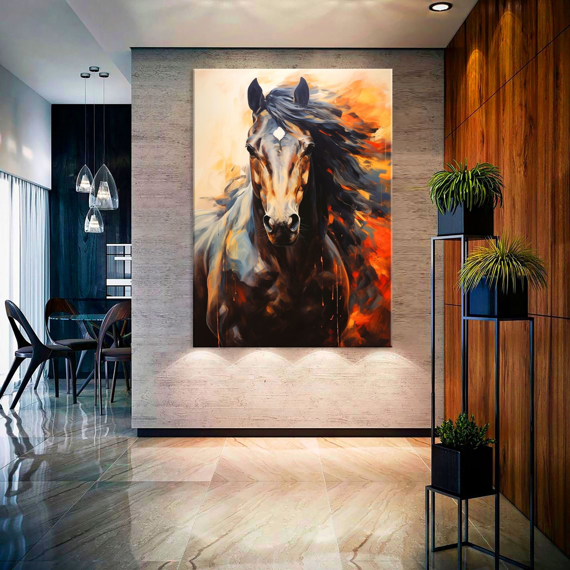 Abstract Horse Art Canvas Wall Art Living Room Decor, Animal Art, Horse ...