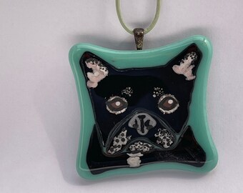 Frannie, the French Bulldog, fused glass pendant necklace