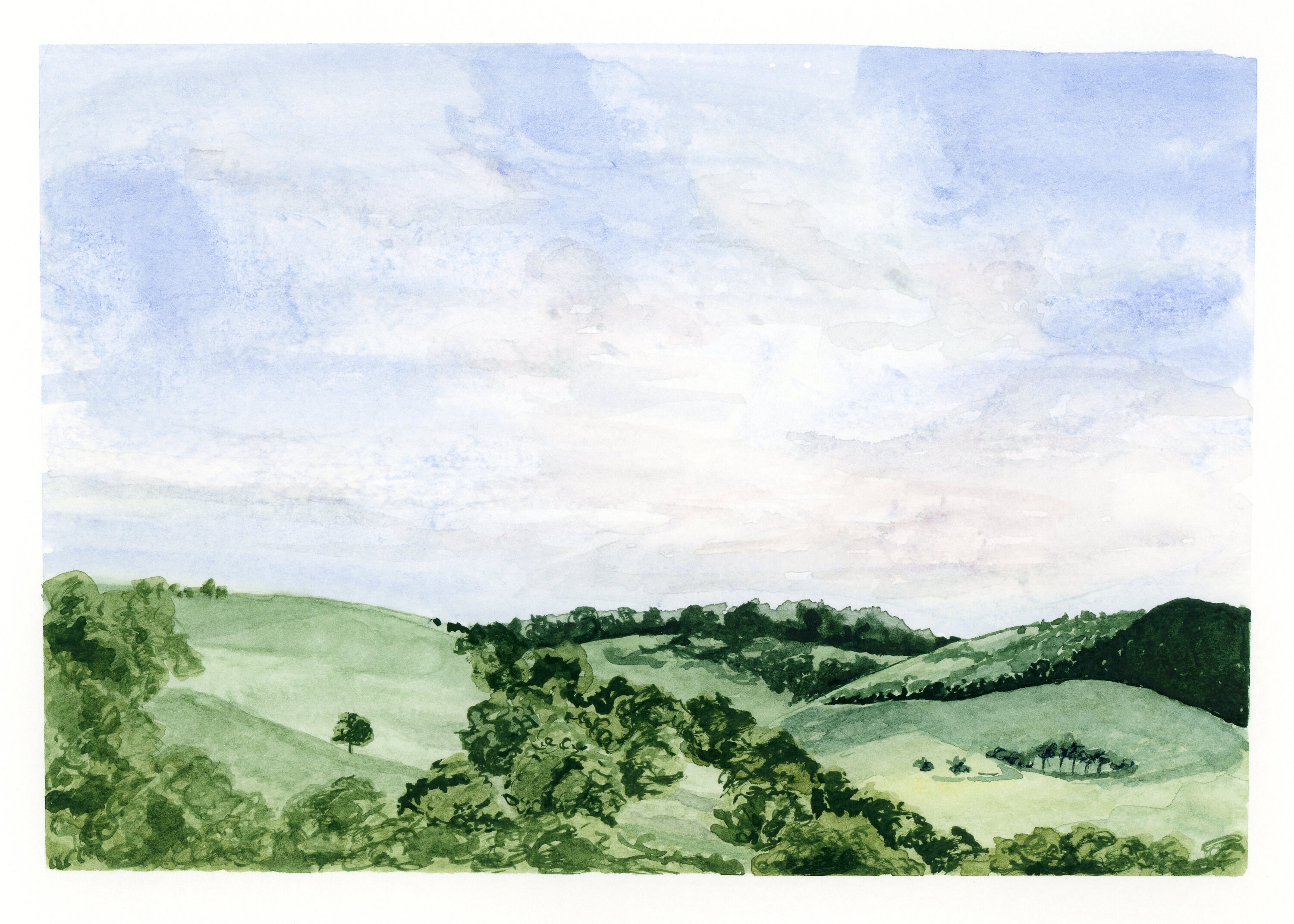 Watercolor landscape print Rolling Hills Etsy