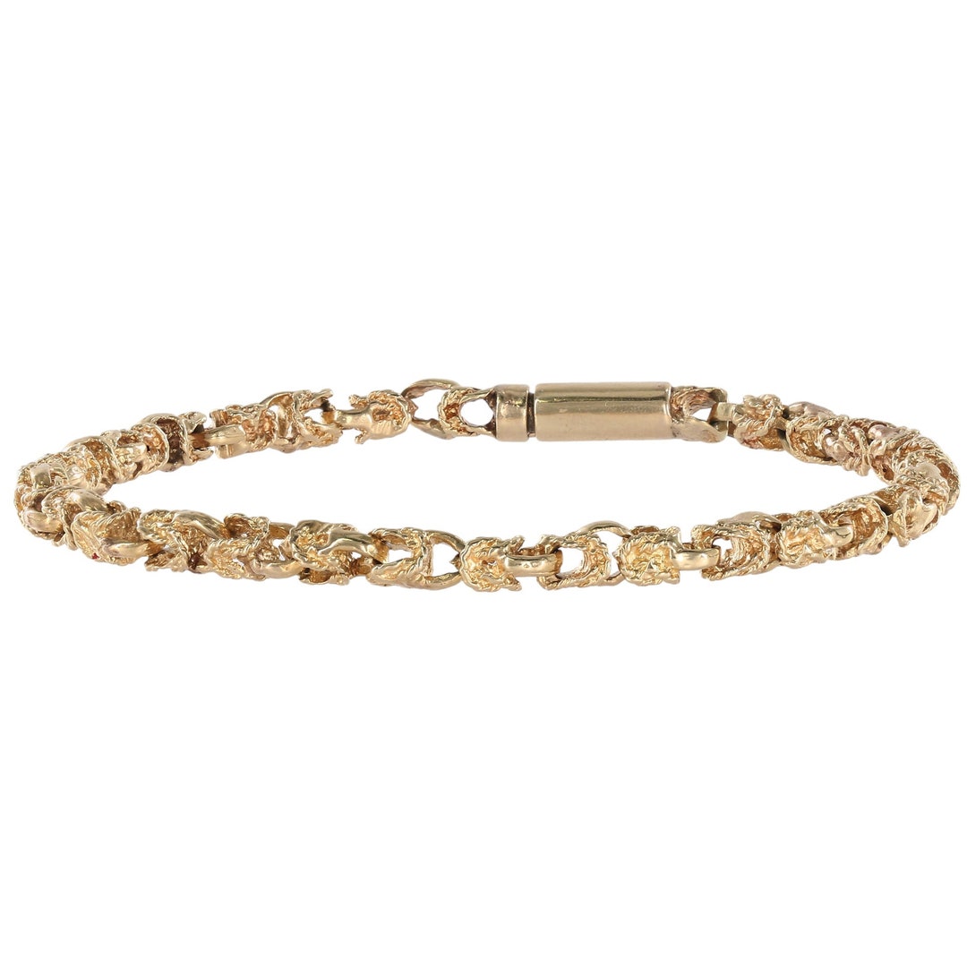 14K Yellow Gold Nugget Link Bracelet Etsy